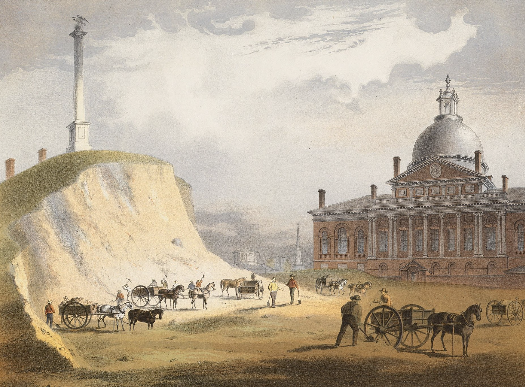 Cutting down Beacon Hill in 1811; a view from the north toward the Massachusetts State House 